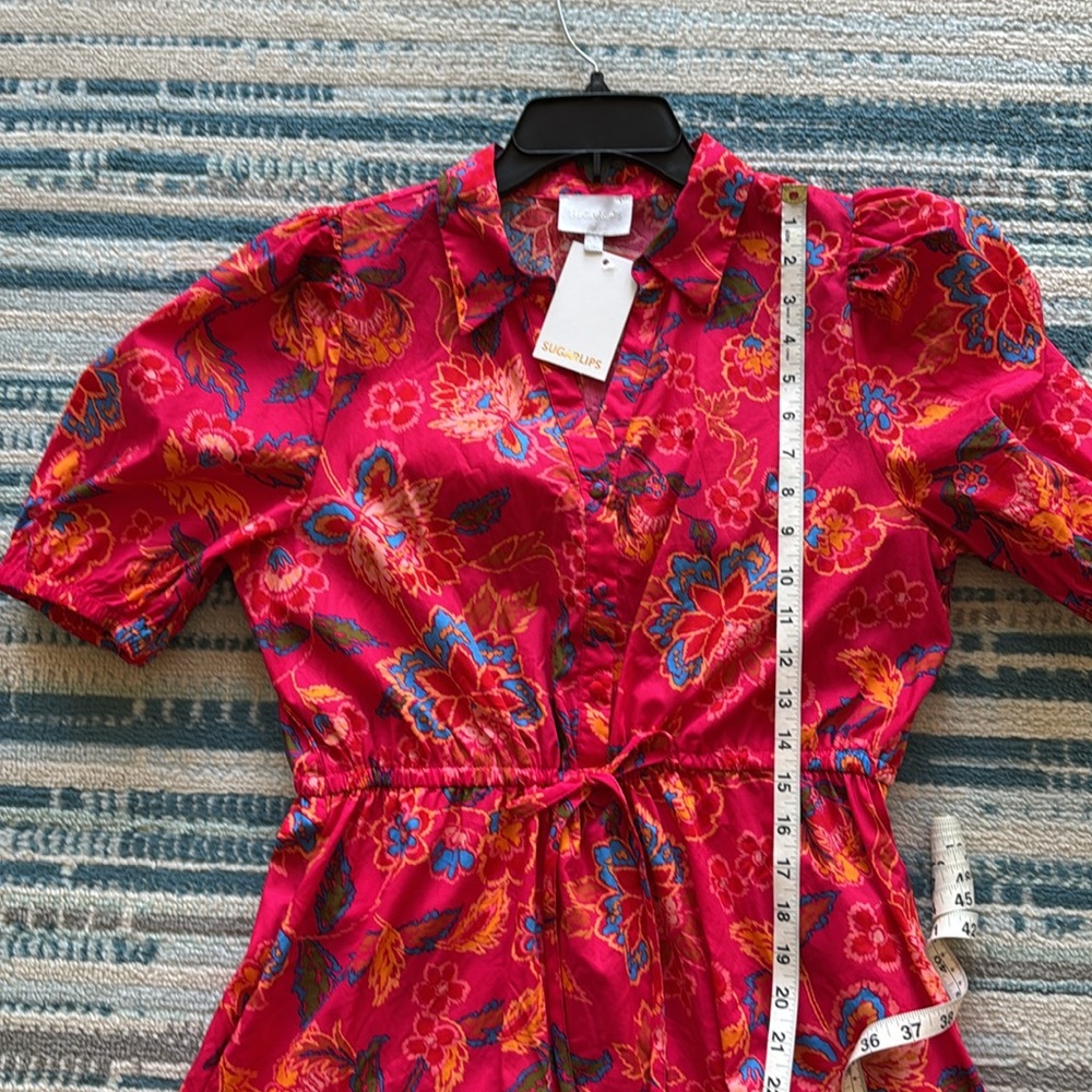 Sugarlips elegant vibrant Floral Red Dress small. Cinch - Picture 12 of 12